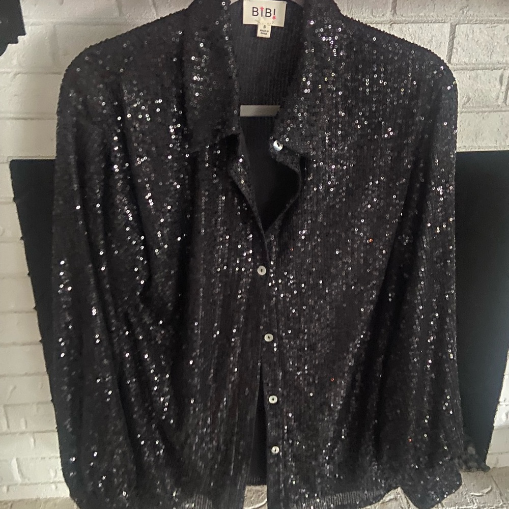 BiBi Shimmering Black Sequin Top